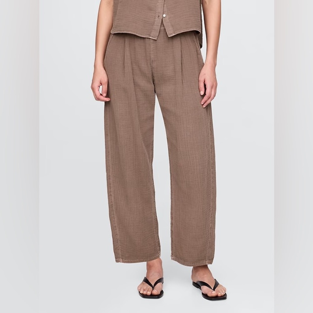 GAP Cotton Gauze Easy Barrel Pants in Arrow Brown Small